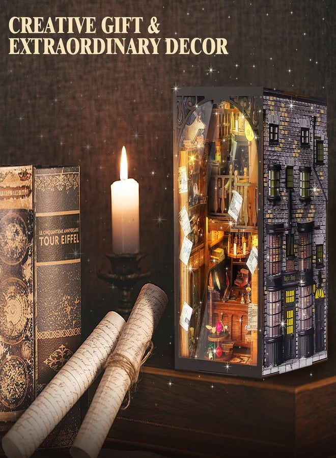 Fuiltee DIY Book Nook Kit, 3D Wooden Puzzle Miniature Booknook Bookend Bookshelf Decor with LED Light, Dust Cover, Book Nook Kits for Adults Teen Ideas - Image 5